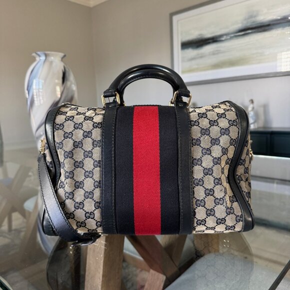 Gucci GG CANVAS Joy Boston Web W/Strap Navy - Picture 1 of 15